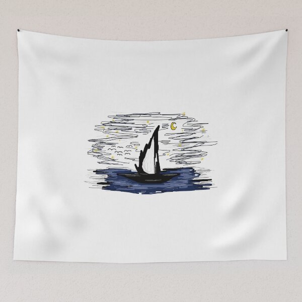 Item preview, boat in the middle of the night on the sea designed and sold by lexynlee.