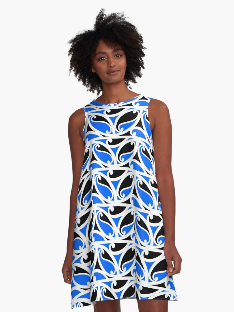 for Sale A-Line Kiwidom Version Pattern, Dress Blue Flower, Kowhaiwhai by Large\