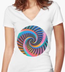 Opposing Spiral Pattern in 3-D Women's Fitted V-Neck T-Shirt