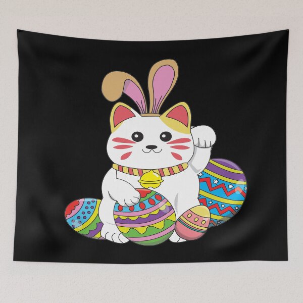 Item preview, Kawaii Happy Easter Maneki Neko designed and sold by YueHeng Creates ⭐⭐⭐⭐⭐.