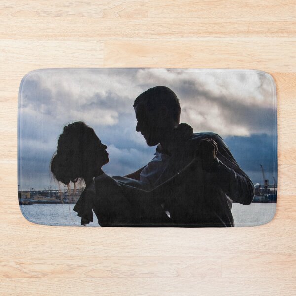 Item preview, black silhouettes of a dancing couple against a blue sky designed and sold by nataliavavilina.