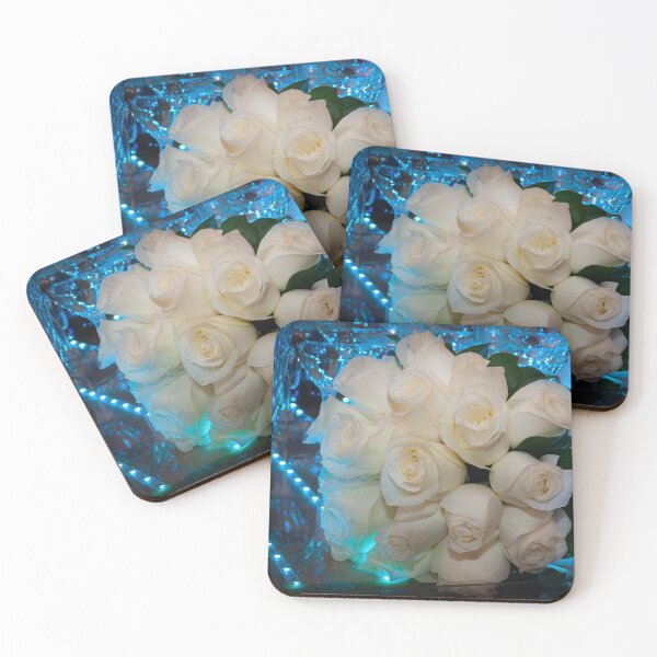 Item preview, bouquet of white roses on a blue backlit background designed and sold by nataliavavilina.