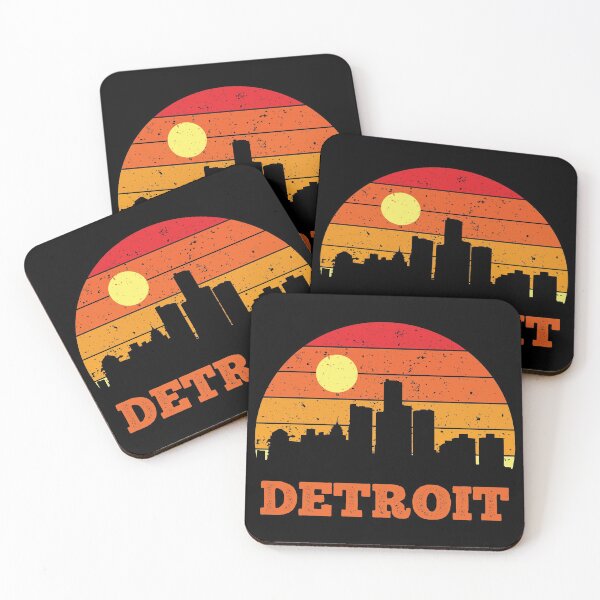 Item preview, Detroit City Skyscraper Skylines Vintage Sunset Retro Silhouette designed and sold by 24FAHSION.