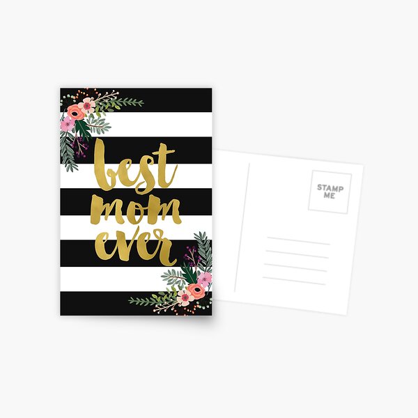 Best Mom Ever Gold Foil Floral Postcard