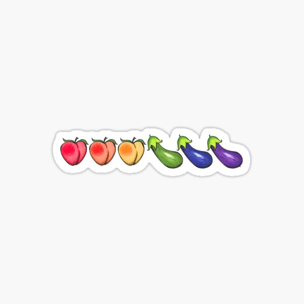 "Rainbow Peach and Eggplant Emojis Gay Pride Versatile" Sticker by