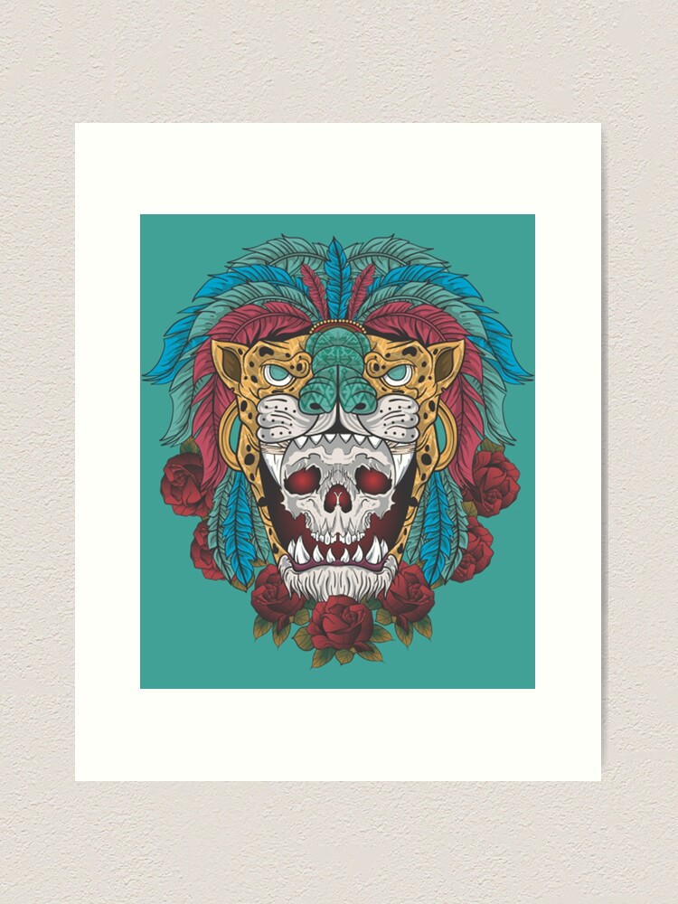 Aztec Warrior Skull Aztec warrior skull, jaguar warrior | Art Board Print