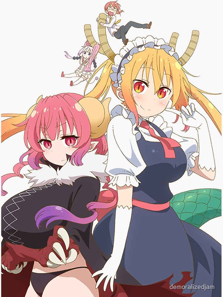 "Ilulu & Tohru with mini Kanna & Kobayashi " Sticker by demoralizedjam