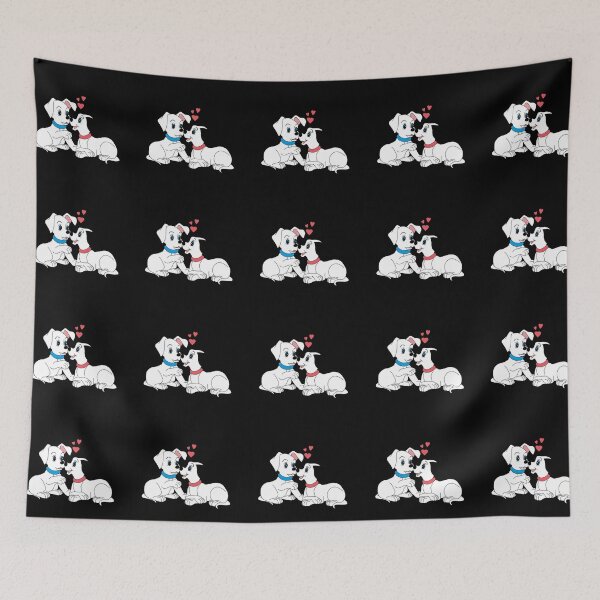 Item preview, A pair of beautiful dogs falls in love at first sight. Picture of cute white dogs with a dark background.  designed and sold by SSSTUDIOONE.