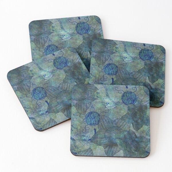 Item preview, mottled green and blue floral with butterflies pattern designed and sold by Dawna Morton.