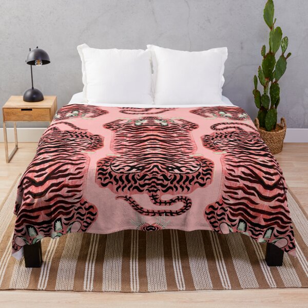 Pink Tibetan Tiger Rug Throw Blanket