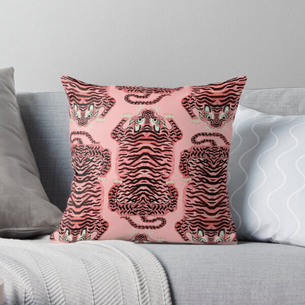 Pink Tibetan Tiger Rug Throw Pillow