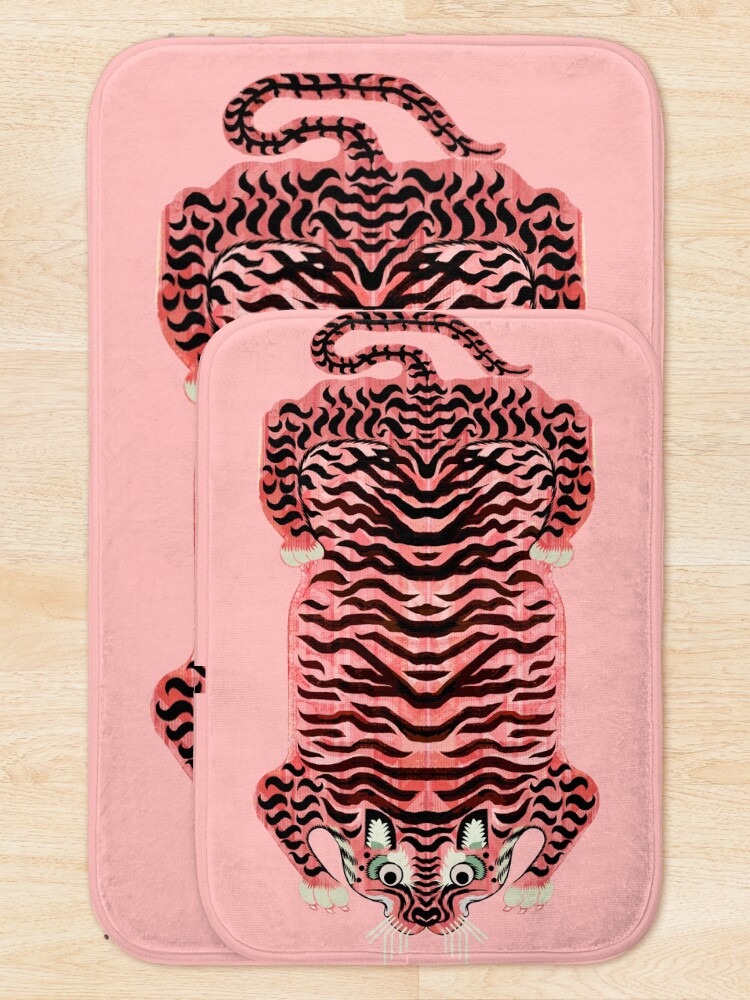 Thumbnail 5 of 6, Bath Mat, Pink Tibetan Tiger Rug designed and sold by Giddygoatthe3rd.