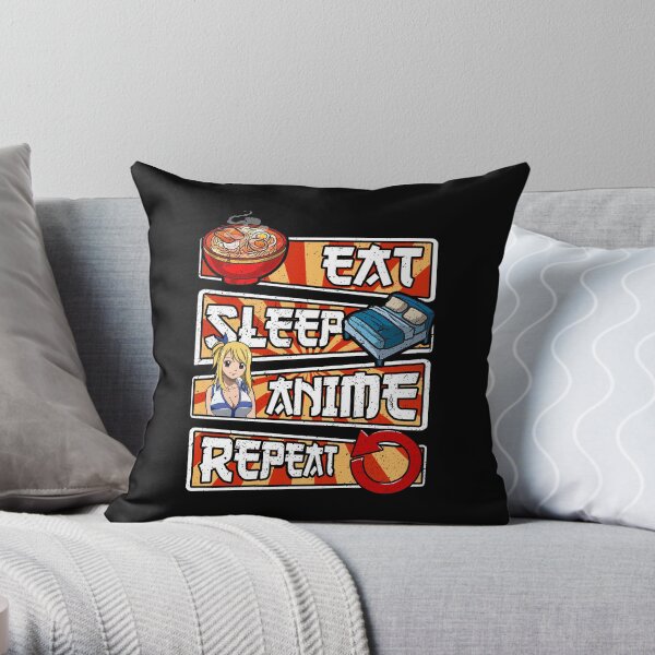 Lucy Heartfilia mange son sommeil et regarde un cadeau d'art anime Coussin