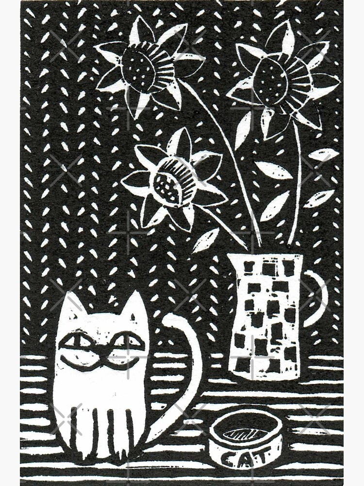 Happy Cat - Original Wood engraving by Francesca Whetnall by Cecca-Designs
