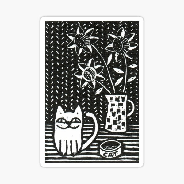 Happy Cat - Original Wood engraving by Francesca Whetnall Sticker