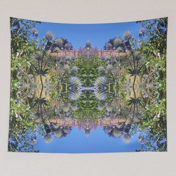 Item preview, Summertime Botanical, Sea Holly Sky Folly - Lilac to Brilliant Blue and Green - with Scarlet Roses designed and sold by RoseAromas.