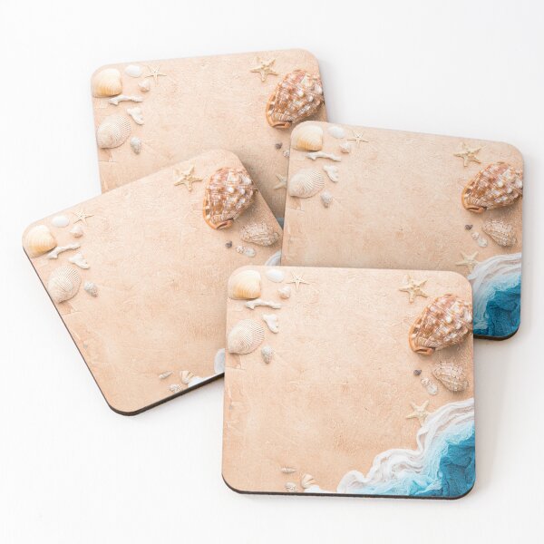 Item preview, Sea shells on sand background designed and sold by wisamart.