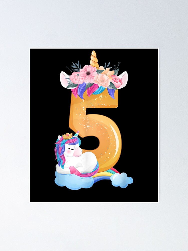 Póster for Sale con la obra «Cumpleaños de 5 años Regalos para niña  Unicornio 5to cumpleaños» de luannleonard