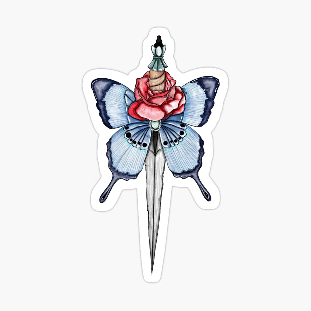 Butterfly Dagger Tattoo Design 