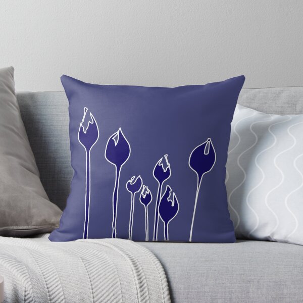 Elegant Art Deco wild tulip flowers dancing in the wind - Navy royal electric blue Throw Pillow