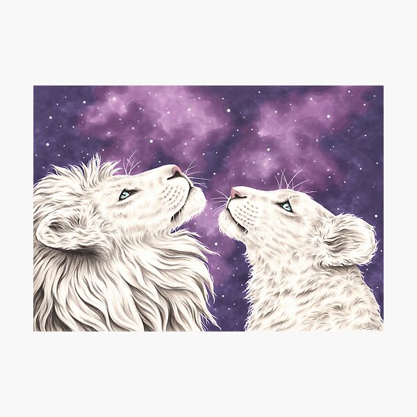 Lámina fotográfica «Stargazers Galaxy White Lion Pareja Amor Almas gemelas»  de ZindyZone | Redbubble