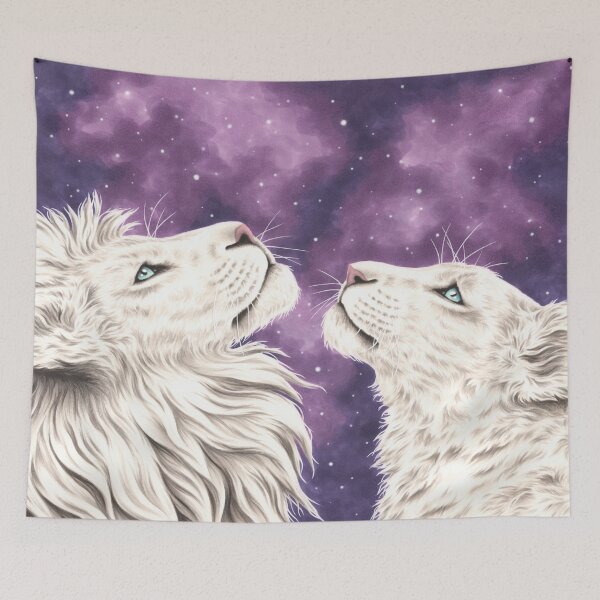 Item preview, Stargazers Galaxy White Lion Couple Love Soulmates designed and sold by ZindyZone.