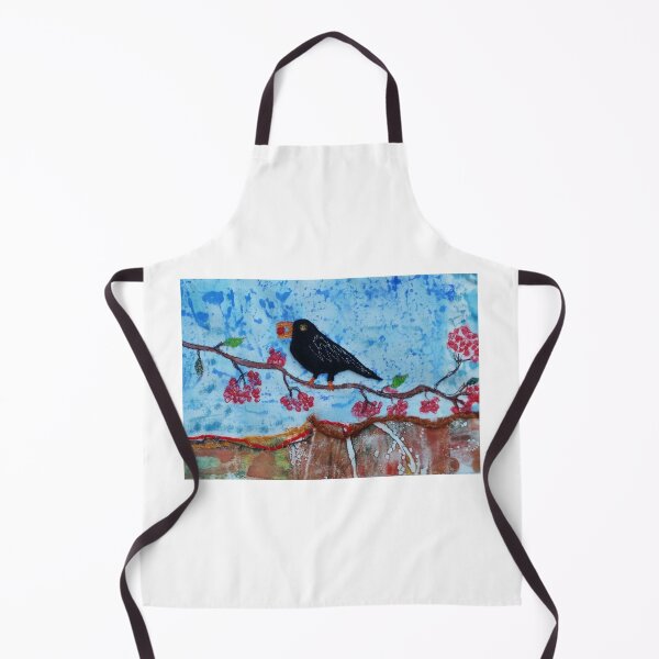 Item preview, Blackbird with Berries, Freestyle Machine Embroidery on Hand-printed Fabric designed and sold by Kriscraft.
