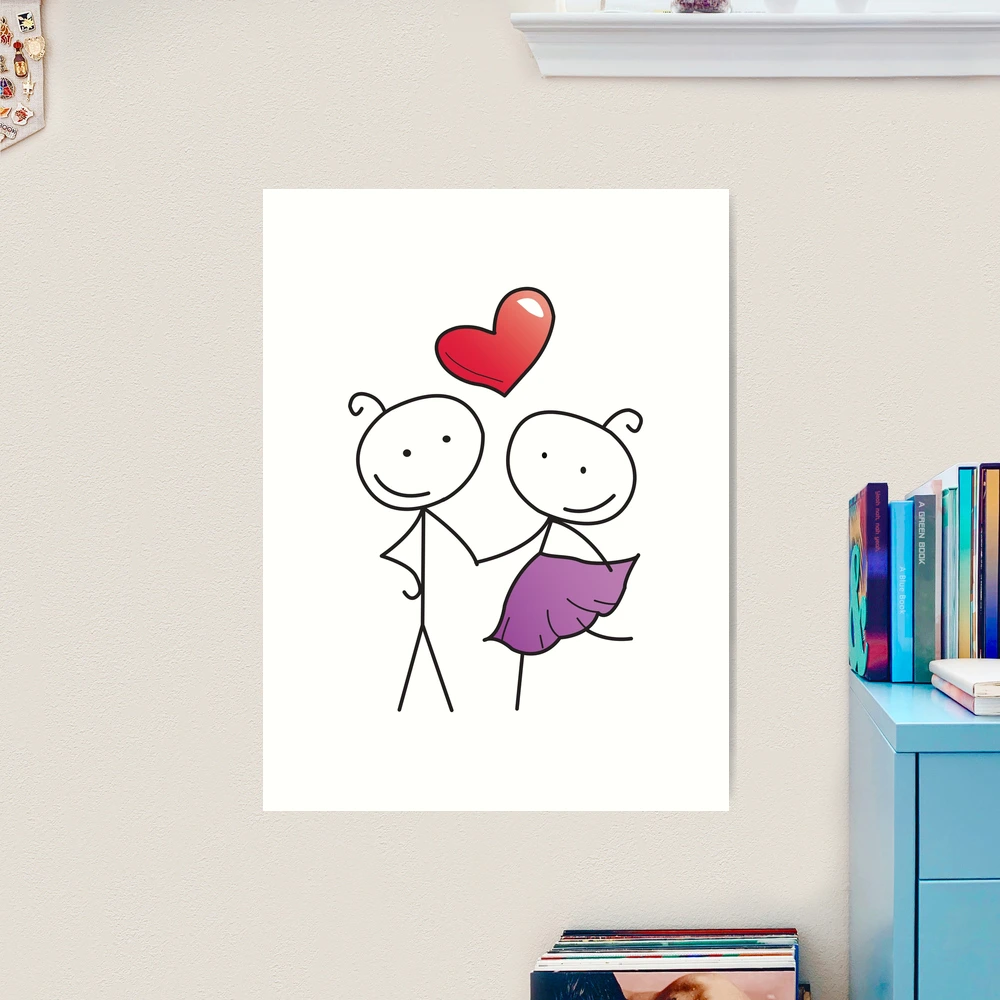 Stick figure couple in love with heart