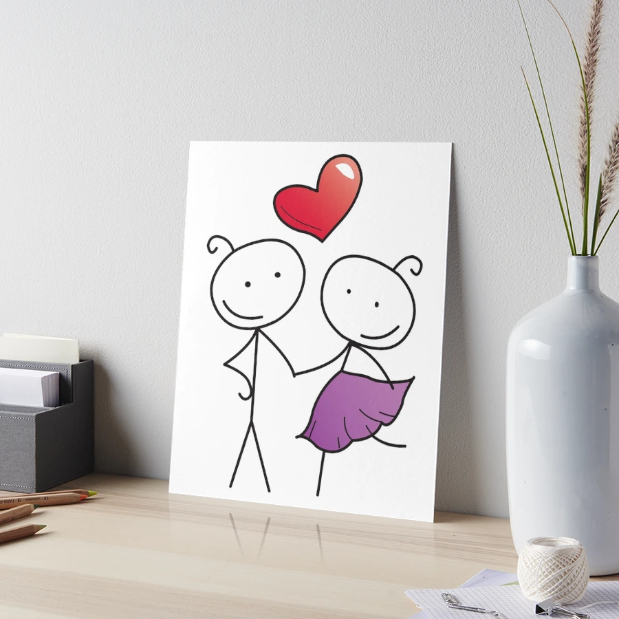 Stick figure couple in love with heart