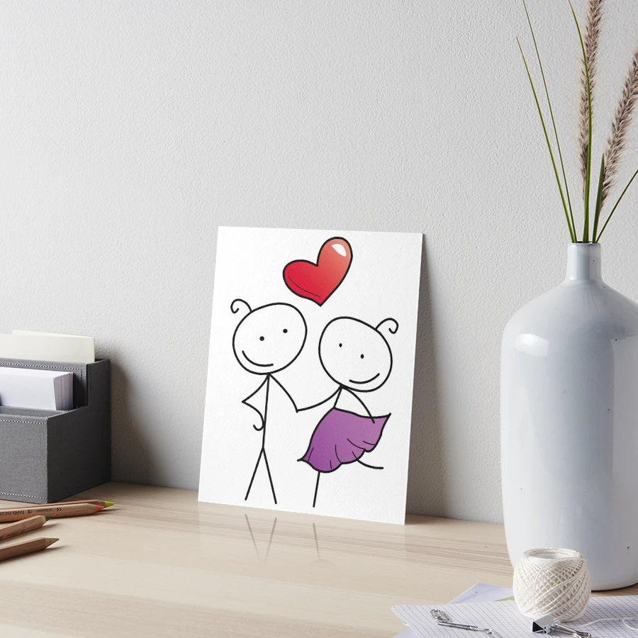 Couple in love gift cute stick figures Framed Mini Art Print by benabten