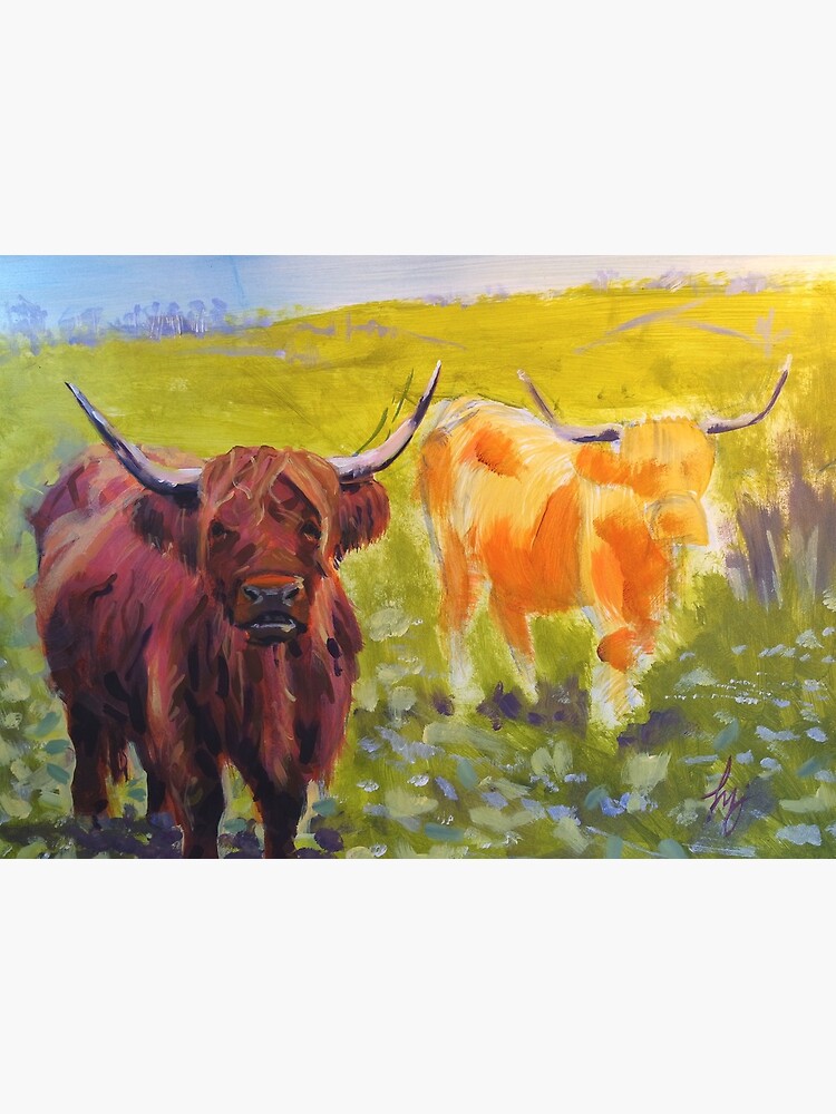 Highland Cow with Spring Greenery Art Board Print for Sale by