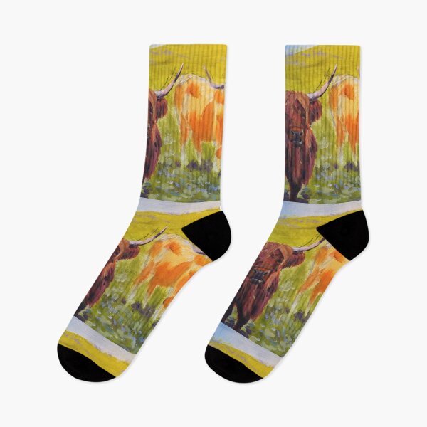 Item preview, Scottish Highland cow painting - cattle with horns and long hair  designed and sold by MikeJory.