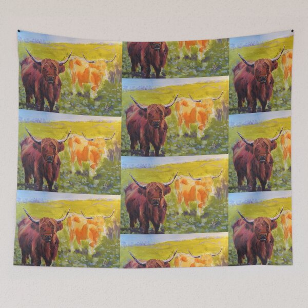 Item preview, Scottish Highland cow painting - cattle with horns and long hair  designed and sold by MikeJory.