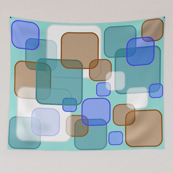 Item preview, Retro Square Bubbles - Teal, Brown and Blue designed and sold by Quooki.
