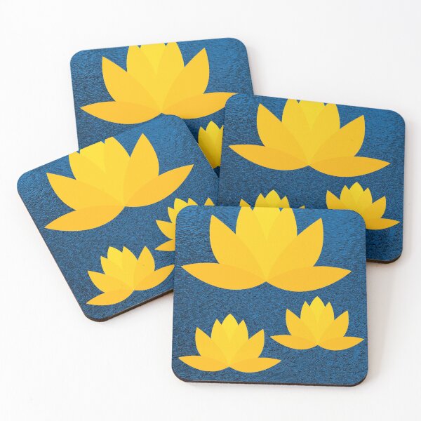 Item preview, Three yellow lotuses in blue background designed and sold by ThamaraiSelvi.