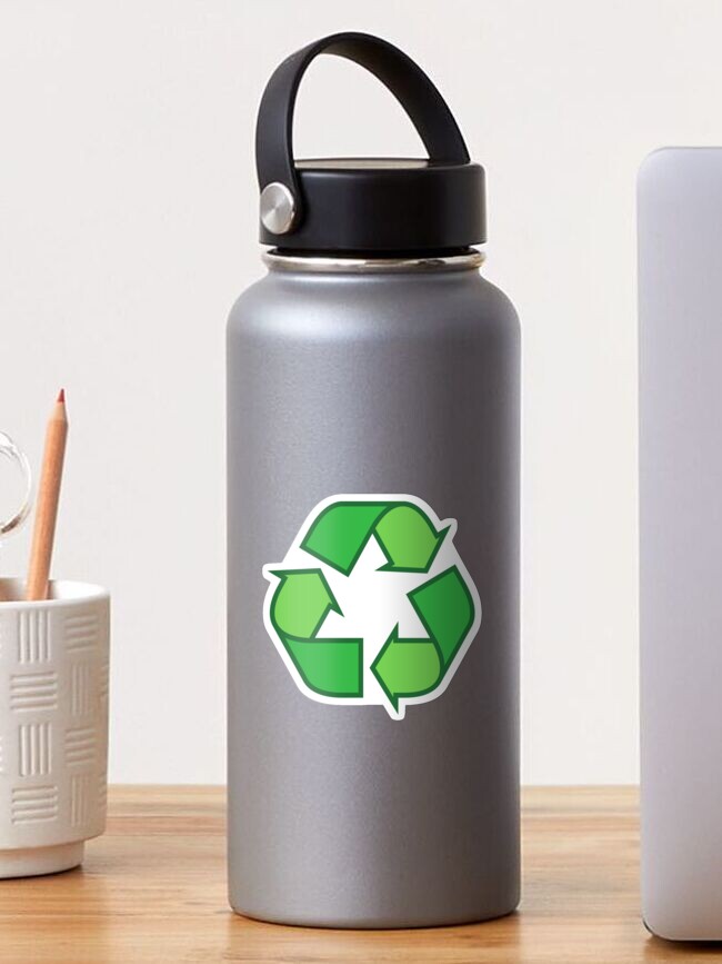 Reduce reuse recycle green recycling symbol sticker and tote bag