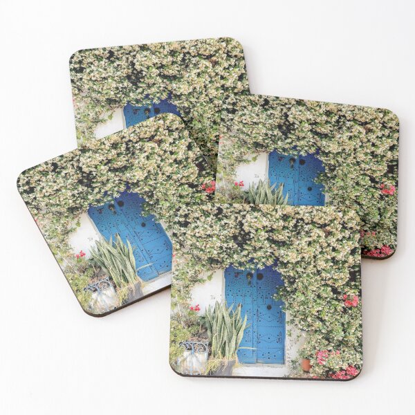 Item preview, Blue door with pink blossom, Sidi Bou Saïd designed and sold by Melissa Peltenburg.