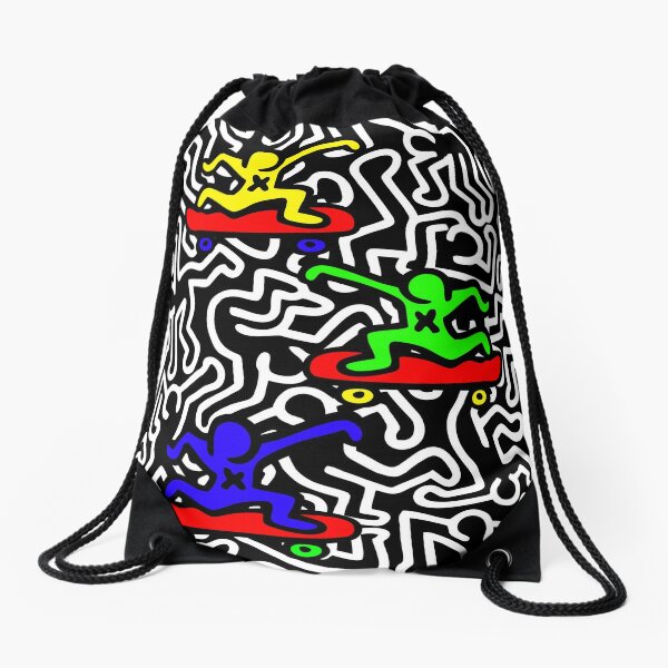 Keith Haring - 3 figures Skate 1990 Talking Heads Abstract Pop Art  Drawstring Bag