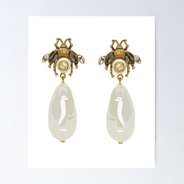 Fashion illustration- Pair of bee pearl earrings Poster for Sale