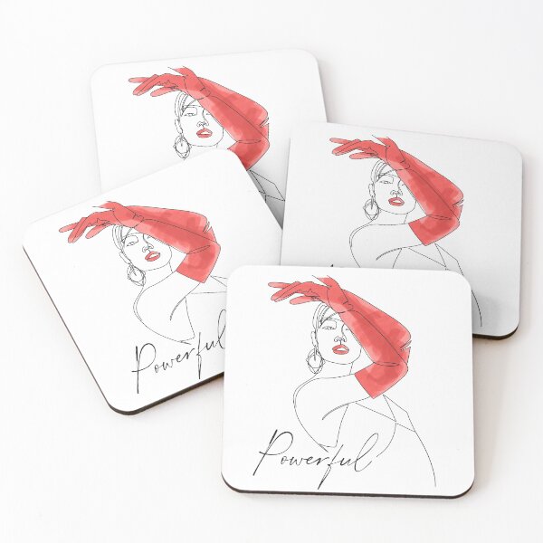 Item preview, Fashion illustration of a woman with red gloves and the word powerful designed and sold by Tana-B.