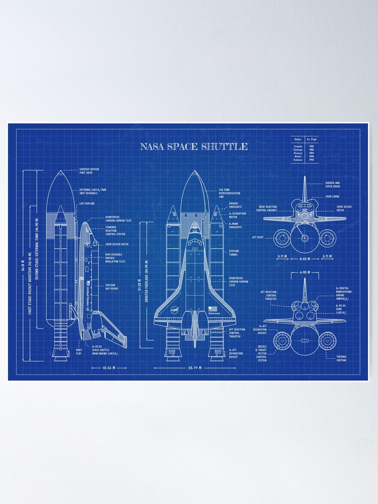 Alternate view of NASA Space Shuttle (Blueprint) Poster