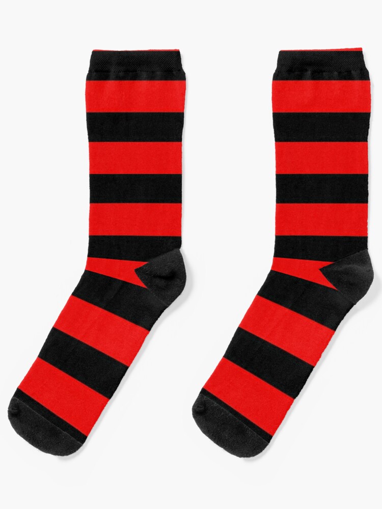 Horizontal Striped Cotton Socks - Wide Stripe Red/Black / One Size