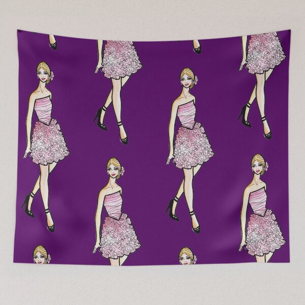 Item preview, Pink Roses Cocktail Dress with Black Stiletto Fashion Illustration designed and sold by Farida Greenfield.
