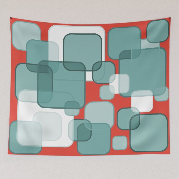 Item preview, Retro Square Bubbles - Teal and Vermillion designed and sold by Quooki.