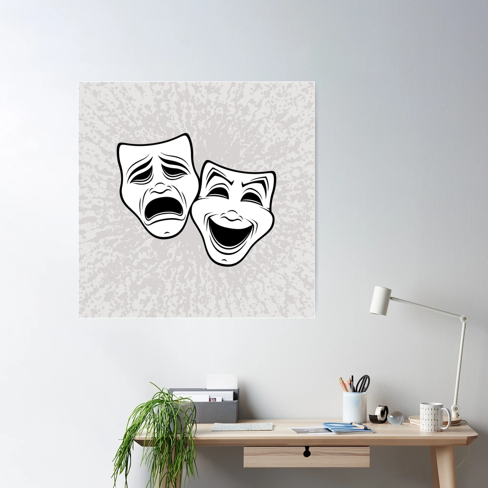 Comedy And Tragedy Theater Masks Black Line | Poster