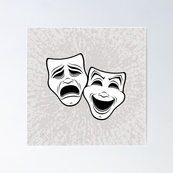 Comedy And Tragedy Theater Masks Black Line Poster for Sale by fizzgig