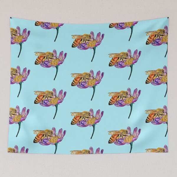 Item preview, Golden Honey Bee (blue background)  designed and sold by Sarah Girard.