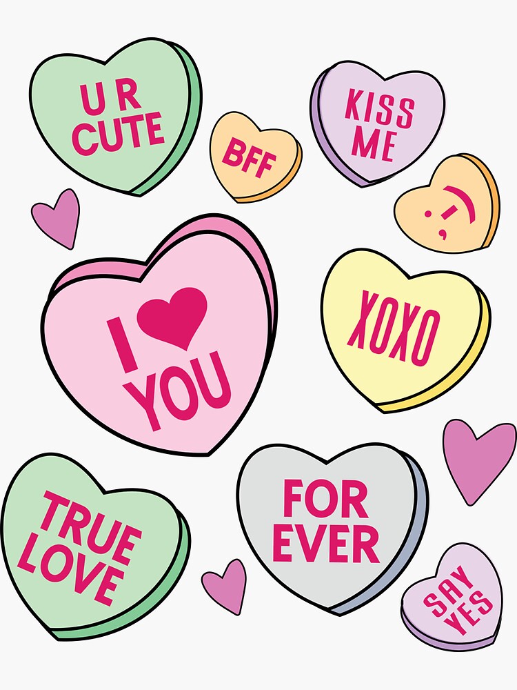 Candy Hearts Valentine Conversation Hearts Valentines Day Cute Heart Love  Pink Aesthetic Background | Sticker