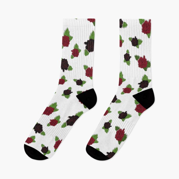 Item preview, Red and Black Roses on White Background  designed and sold by PatternHeavens.