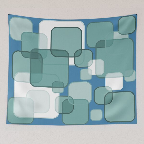 Item preview, Retro Square Bubbles - Teal and Blue designed and sold by Quooki.
